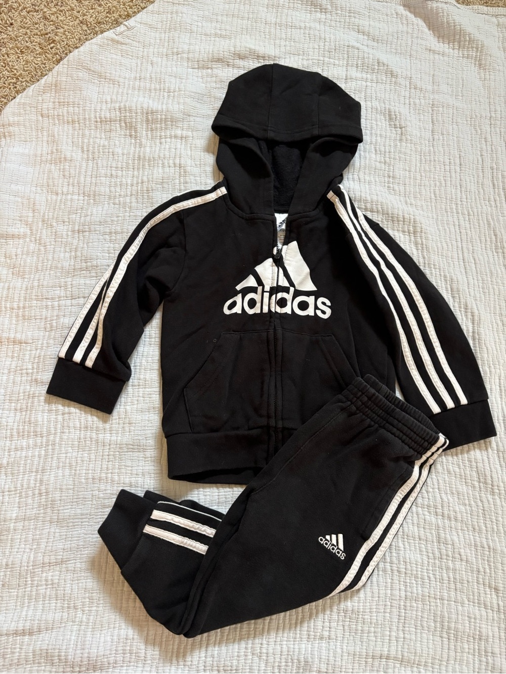 adidas Kids Black & White Hoodie Zip Sweatshirt with Joggers